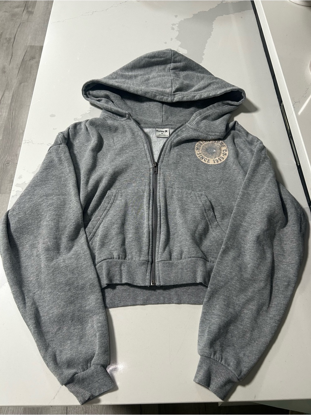 Hurley Cropped Gray Zip-Up Hooded Sweatshirt